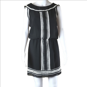 NWT M.S.S.P. Milana Black & Cream  Embroidered Lace Trim Sleeveless Mini  Dress